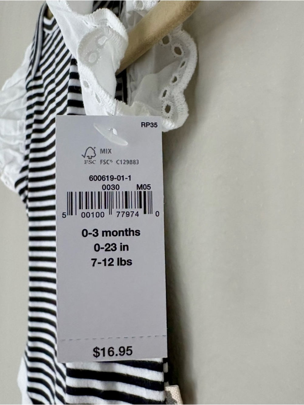 NWT Baby Gap Black White Striped Eyelet Lace Ruffle Preppy Classic Bodysuit 0-3M - Picture 3 of 7